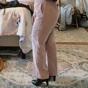 Retro Blush Pink Corduroy Pants with Pockets